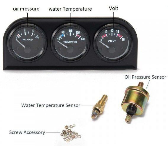 ZEGAR x3 Zegary Volt Ciśnienia Oleju Temperatury Wody Oleju Wskaźnik