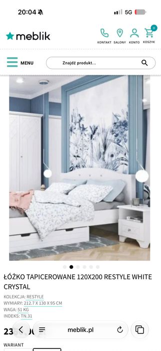 Meblik rustic diamond łóżko 120x200 z materacem