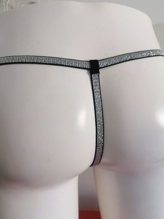 Tanga fio dental com contrastes prateados xl novas