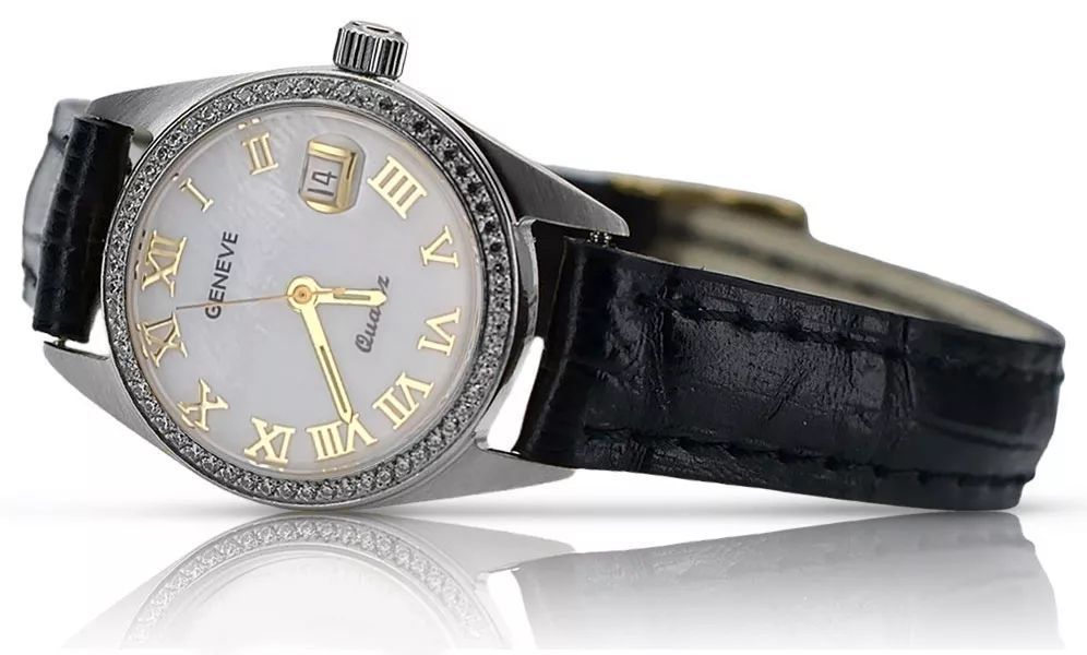 Zegarek damski z białego złota 14K na pasku z diamentami lwd078wdpr Gd