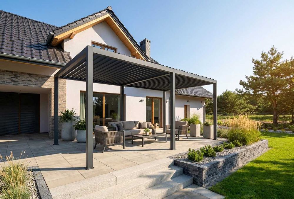 Pergola ogrodowa 6×3 m z regulowanymi lamelami Grafit / Antracyt Prosta obsługa / odbiór własny lub dostawa na terenie całego kraju / Możliwy Montaż
