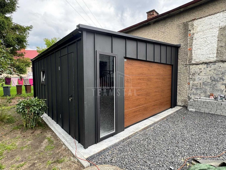Garaż Blaszany 5x5,5 m brama 2x okno blacha na rąbek rynny TS1164