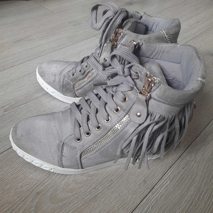 Botki damskie zamszowe szare 39 na koturnie