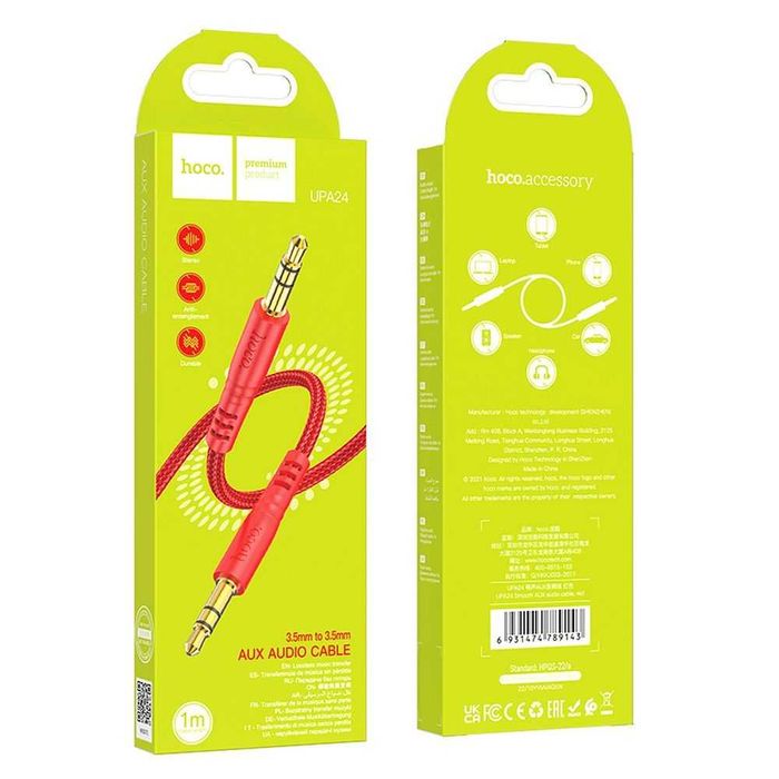 HOCO Kabel AUX Audio minijack 3,5 mm 1m czerwony