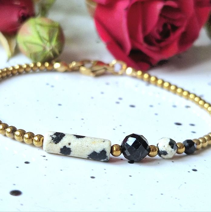 Bransoletka z kamieni naturalnych  turmalin jaspis dalmatyński okazja