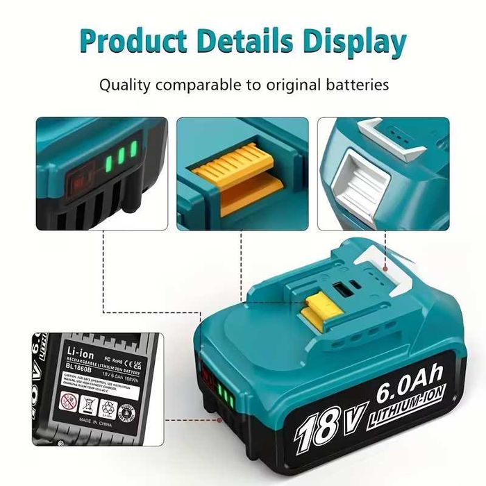 Акумулятор батарея Makita 18V 6Ah BL1860B LXT Аналог з LED НОВИЙ