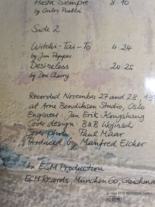 Jan Garbarek- Witchi- Tai- To, Wayfare -2 Lp.r
