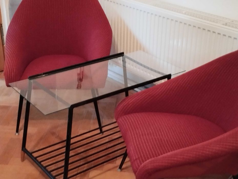 Zestaw fotele muszelki (Ewa) + stolik kawowy oryginalny lata 70-te