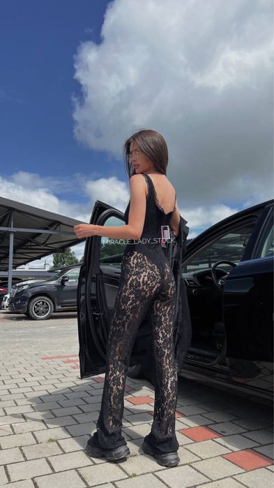 Чорний мережевний комбез з вшитим боді