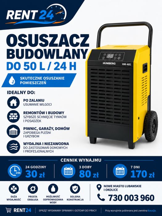 Osuszacz budowlany przemysłowy 50L/24h – wynajem