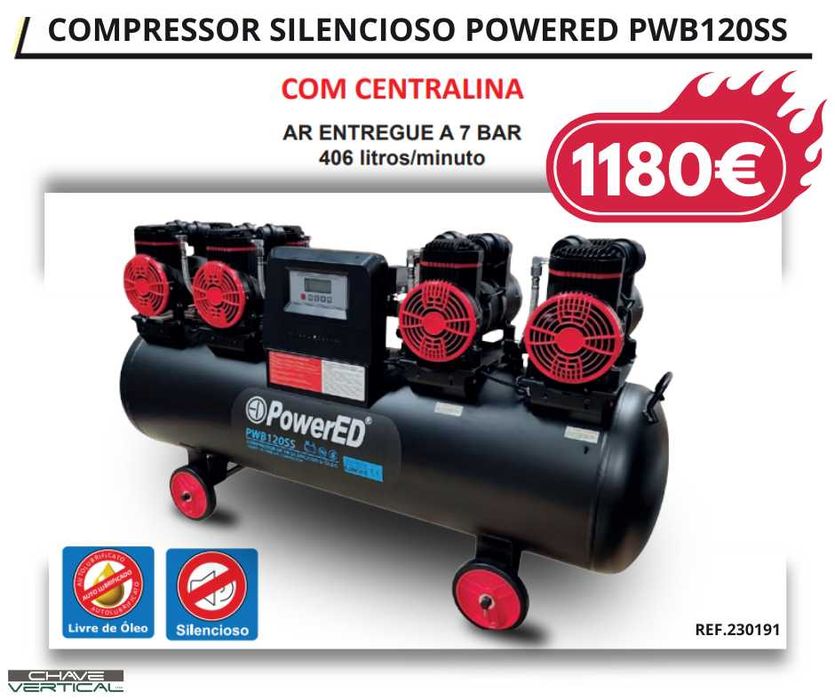 Compressor Silencioso 120L 6.5HP  8BAR POWERED JL20