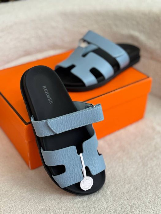 Шльопанці Hermes блакитні шкіра розмір 40