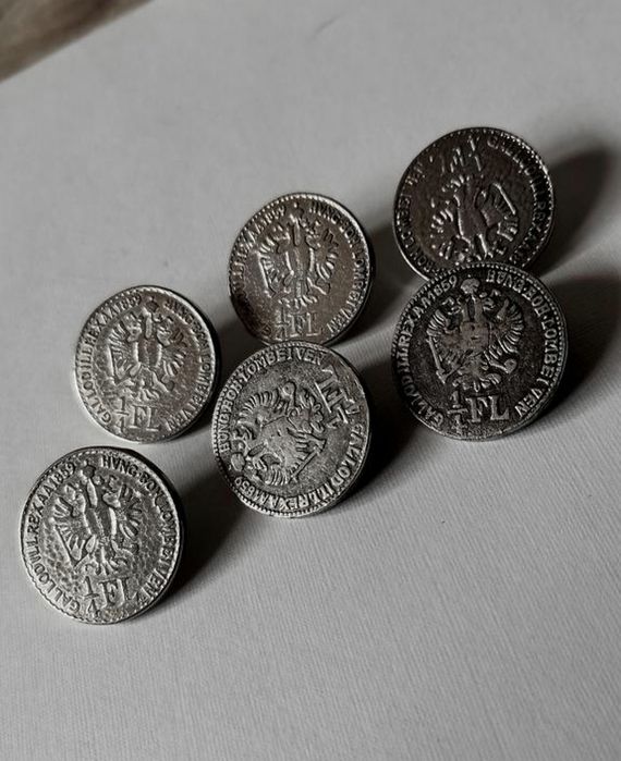 Акцентные пуговицы монеты винтаж 2/4 флорина 1859 год лот 6 штук