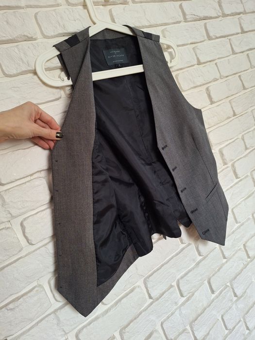 River Island Garniturowa Elegancka Męska Kamizelka Wiskoza