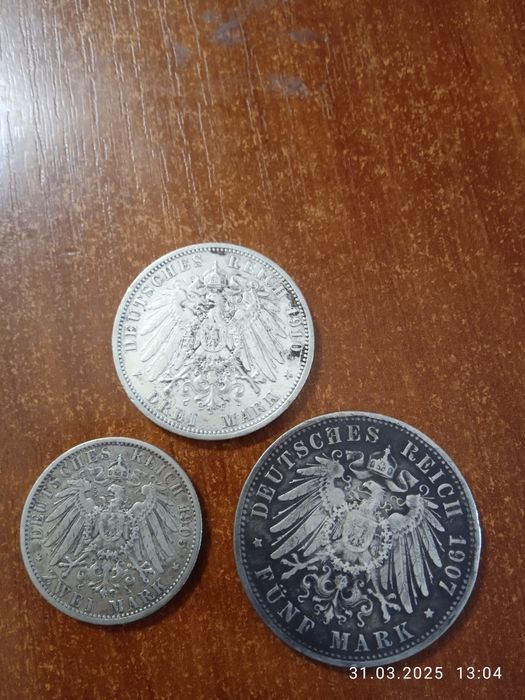 2, 3, 5 марки, срібло  (Германська імперія)