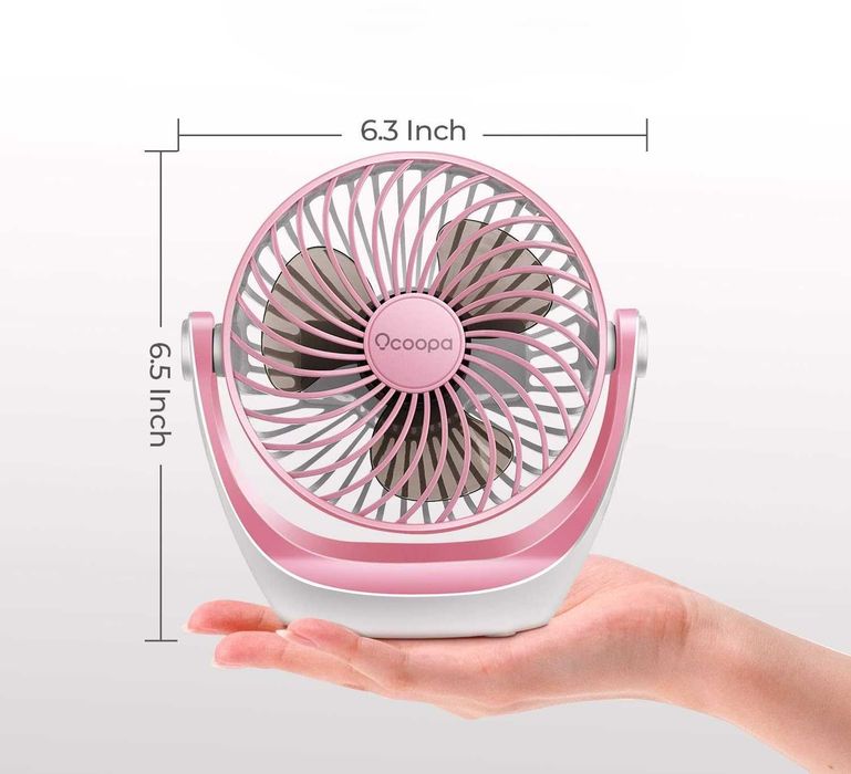 Wentylator biurkowy USB 360°, 3 prędkości, cichy, przenośny, różowy