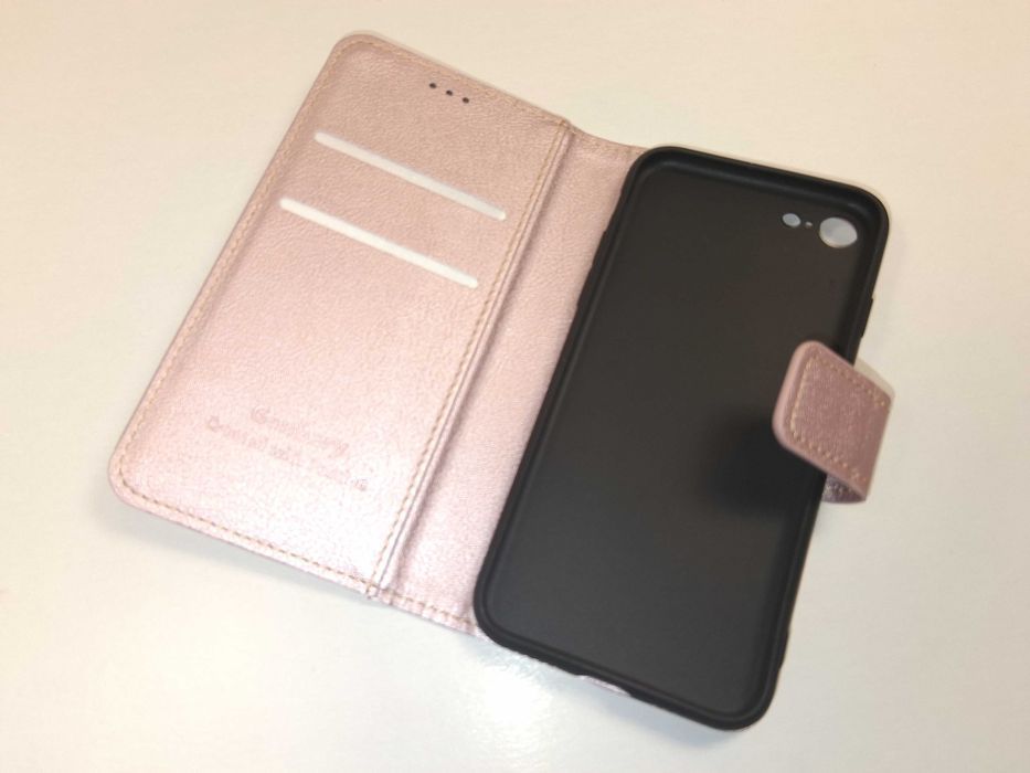 Z251 Etui Ganbary Do iPhone SE 2022/2020/8/7 Portfel Skóra RóżoweZłoto