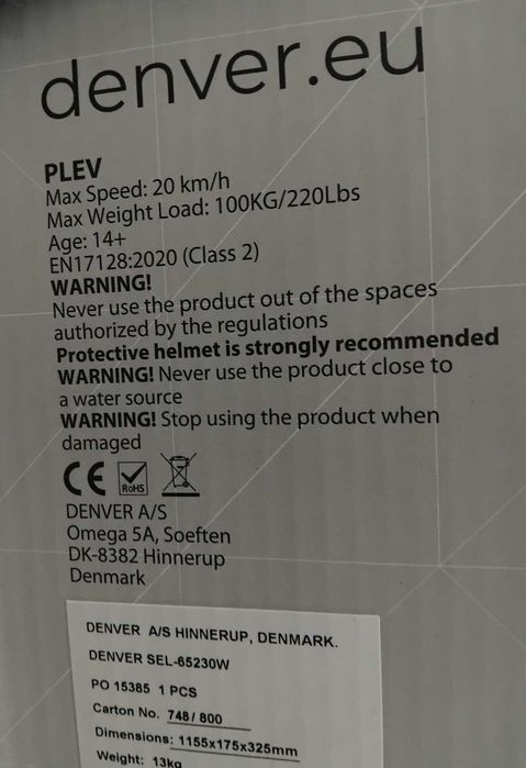 Trotinete Denver SEL-65230W NOVA AINDA NA CAIXA