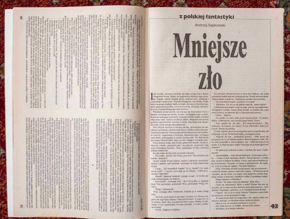 Fantastyka 90 3/1990 Sapkowski Wiedźmin Geralt Witcher Mniejsze Zło