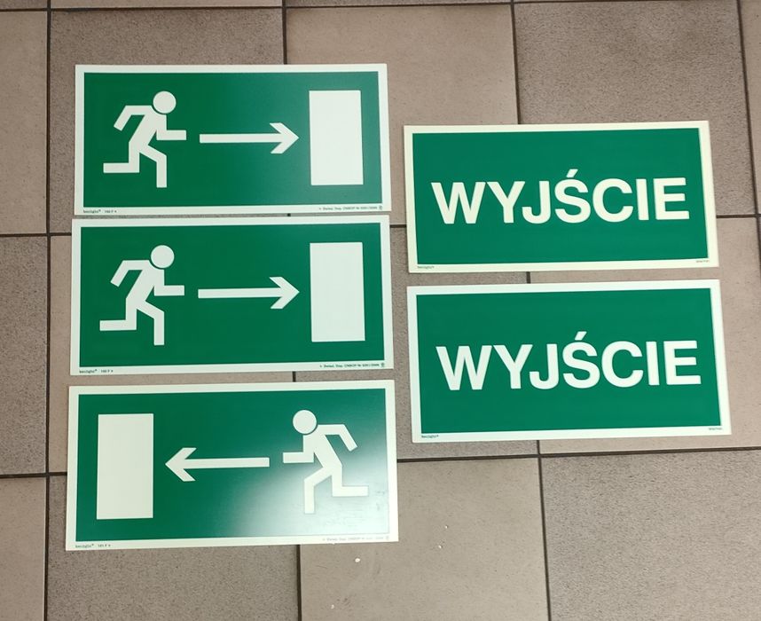 Tabliczki znaki Wyjście droga do wyjścia strzałka w lewo w prawo