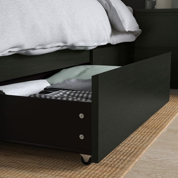 IKEA Cama MALM Preta+ Colchão VALEVÅG (90x200) + Gaveta de arrumação Inferior.