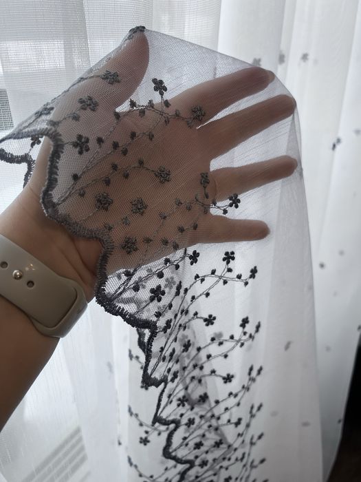 Тюль льон бамбук з сірим омбре