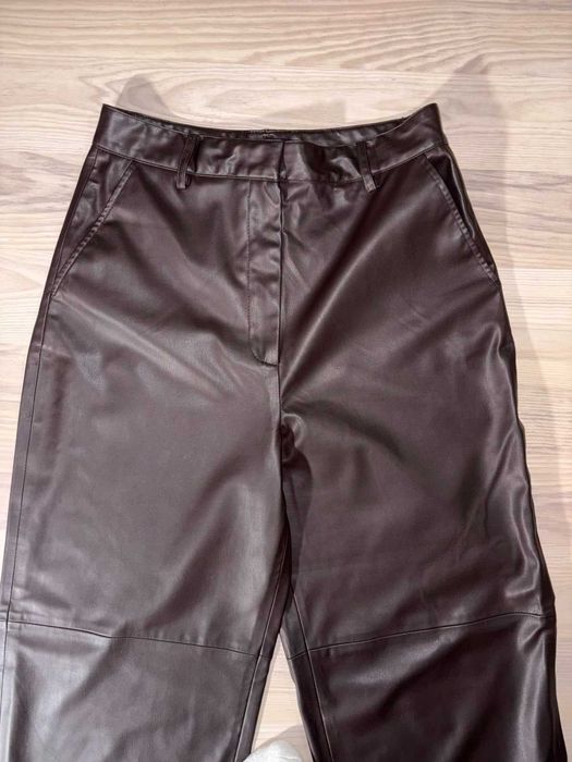 Штани екошкіра Zara колір гіркий шоколад