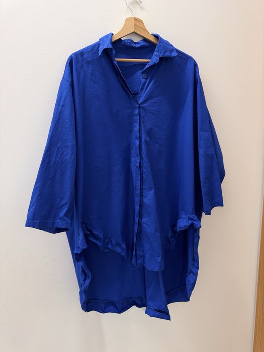 Made in Italy Kobaltowa Koszula Asymetryczna Dłuższy Tył Bawełna 3XL 46 48 Stan Idealny