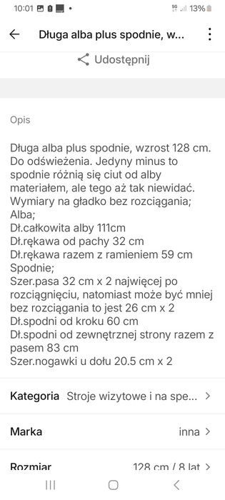 Alba długa plus spodnie, wzrost 128cm