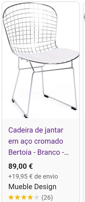 Conjunto 6 cadeiras de jantar cromado BERTOIA
