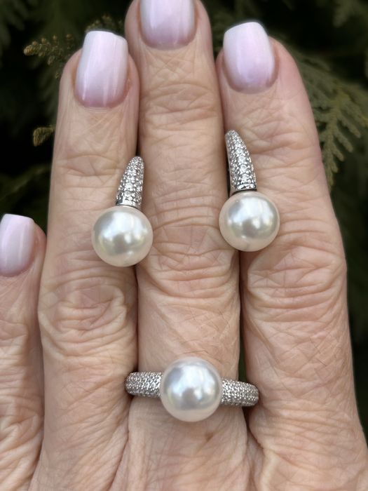 Шикарний срібний комплект з перлинами, срібло 925 проба