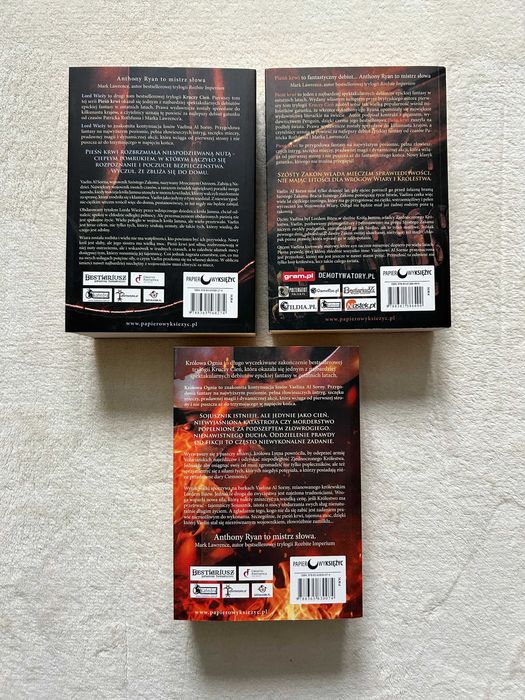 Anthony Ryan Kruczy Cień  Pieśń krwi, Lord wieży, Królowa Ognia