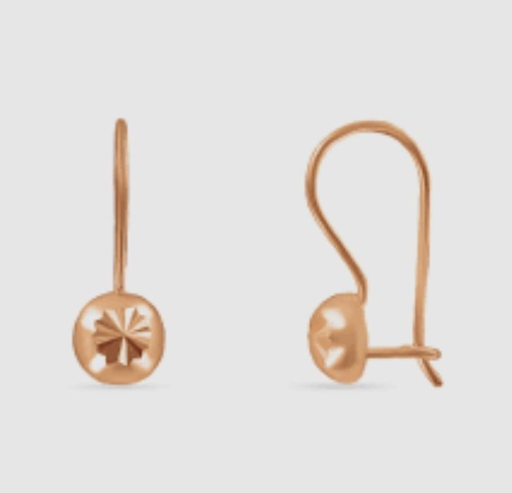 Золоті сережки кульки з алмазним гравіюванням із червоного золота 585