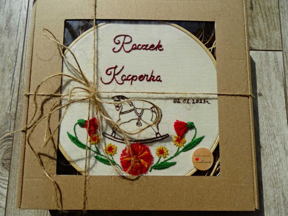 Urodziny Ślub Rocznica Podziękowanie. Haft ręczny tulipany żonkile