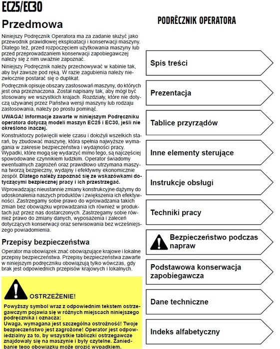 Volvo EC25 EC30 DTR Instrukcja obsługi