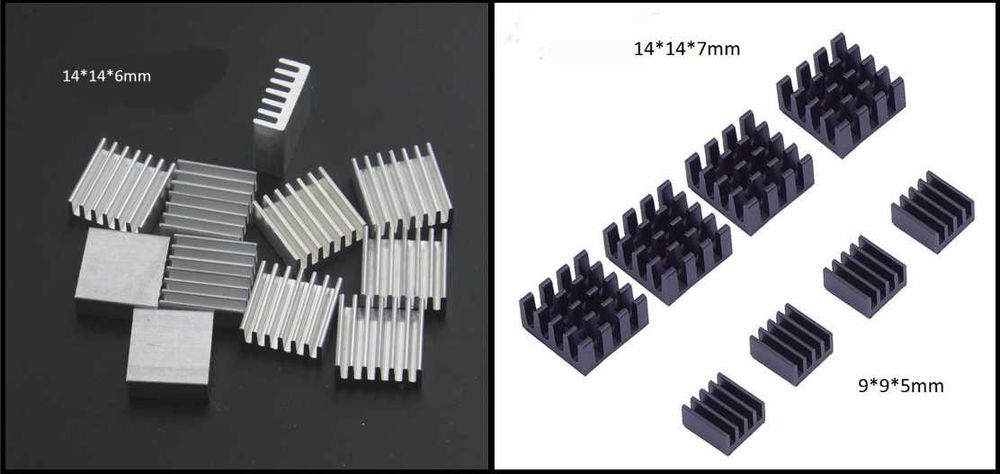 Радиаторы алюминиевые 14x14x6мм, 9x9x5мм (охлаждение чипов памяти)