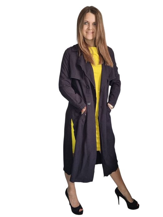 Długa narzutka H&M czarna rozmiar s 36 plaszcz