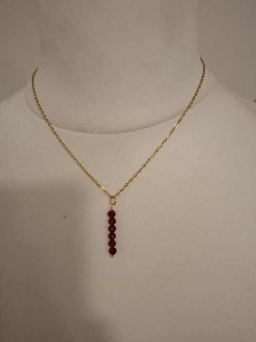 Naszyjnik handmade stal nierdzewna z kamieni naturalnych rubin