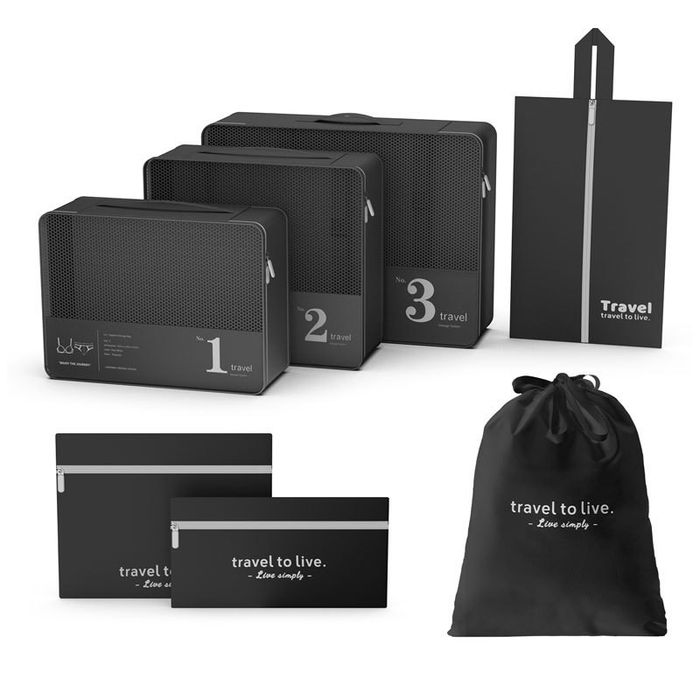 Zestaw podróżny 7 szt kosmetyczek saszetek organizerów czarnych