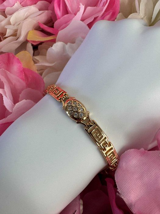 Bransoletka 19 cm stal wzór grecki pozłacana 18k b740