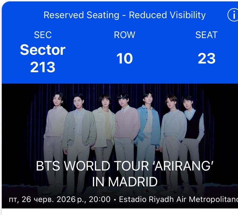 билет на концерт bts Madrid