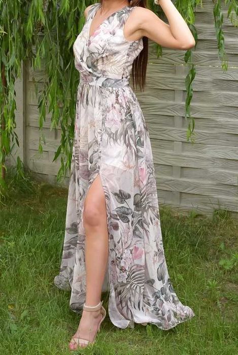 Roco sukienka maxi kwiatowy print beżowa 36 S