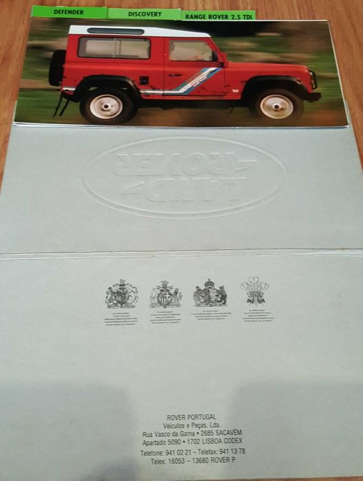 Folheto Land Rover Defender+3 Fichas técnicas Defender Discovery Range