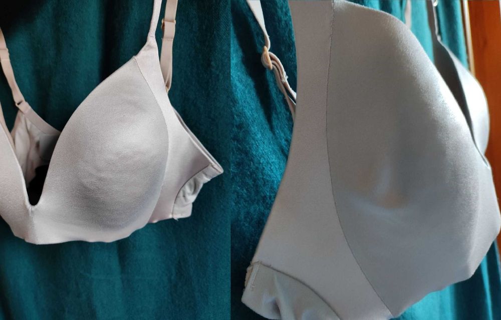metaliczny satynowy stanik biustonosz Triumph bezszwowy nude cielisty