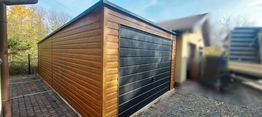 Garaż blaszany, blaszak drewnopodobny antracyt grafit 4x5m premium