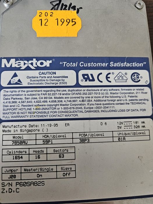 Disco ATA Maxtor 7850AV 850MB