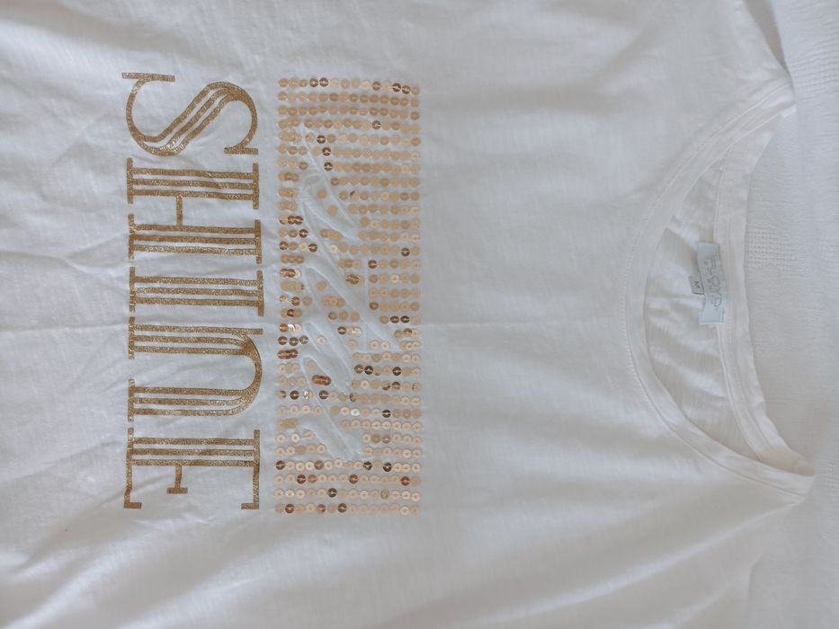 Bluzka kremowa bawełna złoty napis roz M firma Floyd