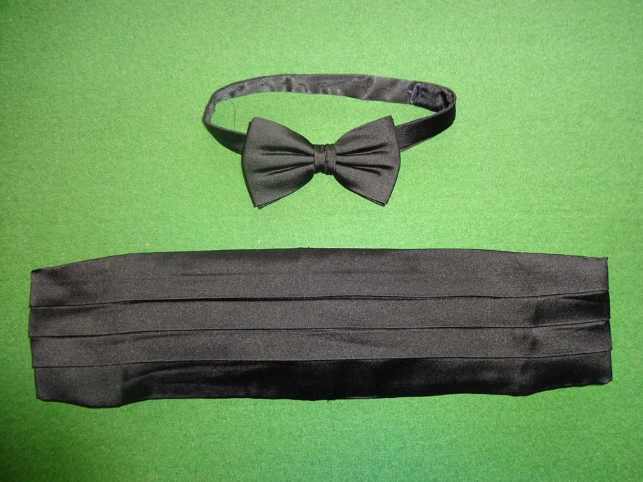100% SILK jedwabny komplet zestaw pas smokingowy + mucha muszka