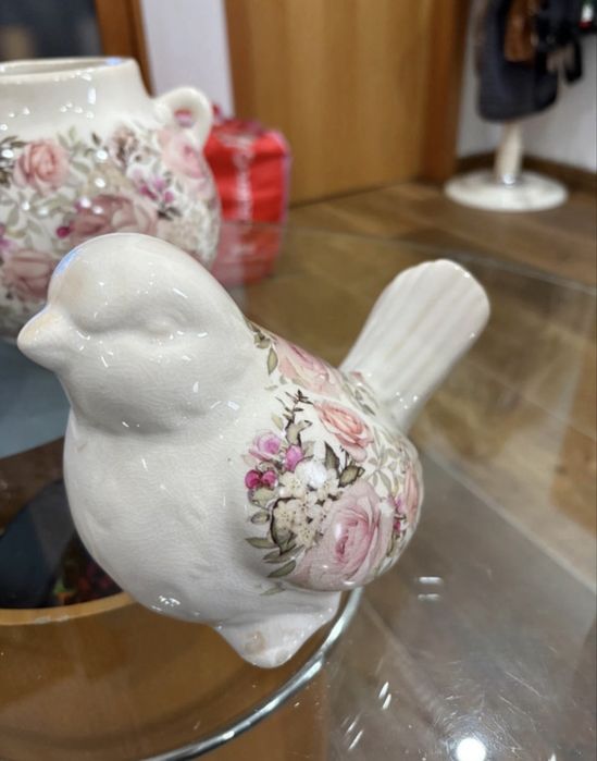 Conjunto decorativo em cerâmica floral - 4 peças