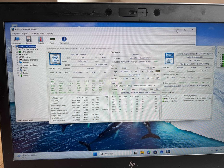 HP ZBook 15 G5 / i7-8850H / 32GB RAM / 512+256 SSD / Quadro P2000 / Win11 Pro